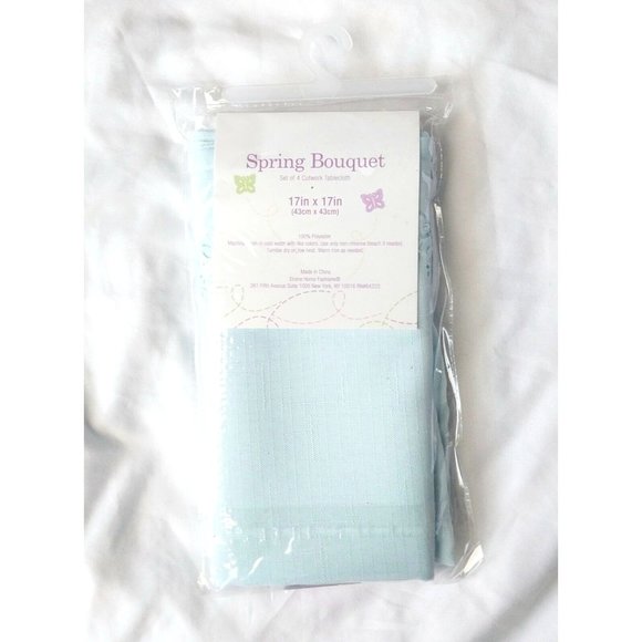 Spring Bouquet Cutwork Tablecloth Blue Set of 4 17"X17" - Picture 2 of 2